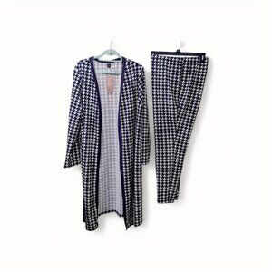 Emery Rose 2pc Cardigan and Pant Outfit, 3XL, Navy Blue and White